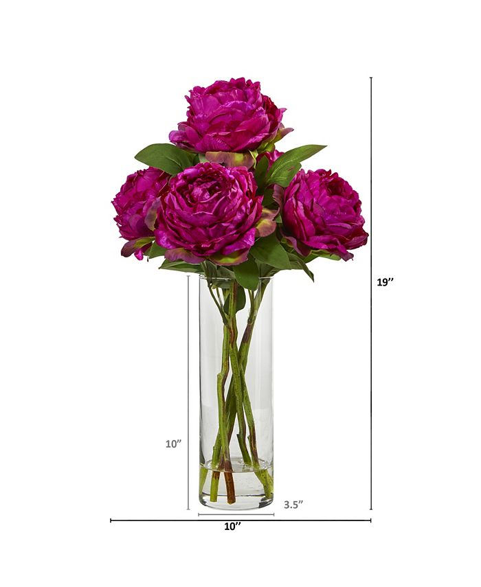 Nearly Natural Peony Artificial Arrangement in Glass Vase Macy's