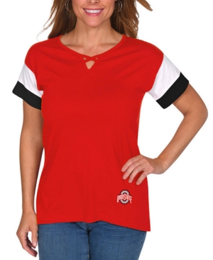 Ug Apparel Women's Ohio State Buckeyes Crisscross Colorblocked T-Shirt