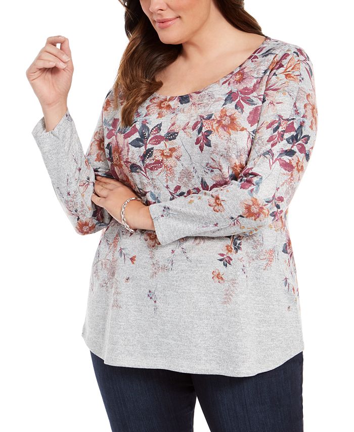 Style & Co Plus Size Floral-Print Top, Created for Macy's - Macy's