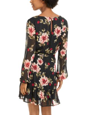City Studios Juniors' Metallic Floral-Print Chiffon Dress