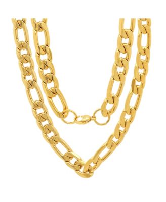 Men's 18k gold Plated Stainless Steel Accented 10mm Figaro Chain Link 24" Necklaces