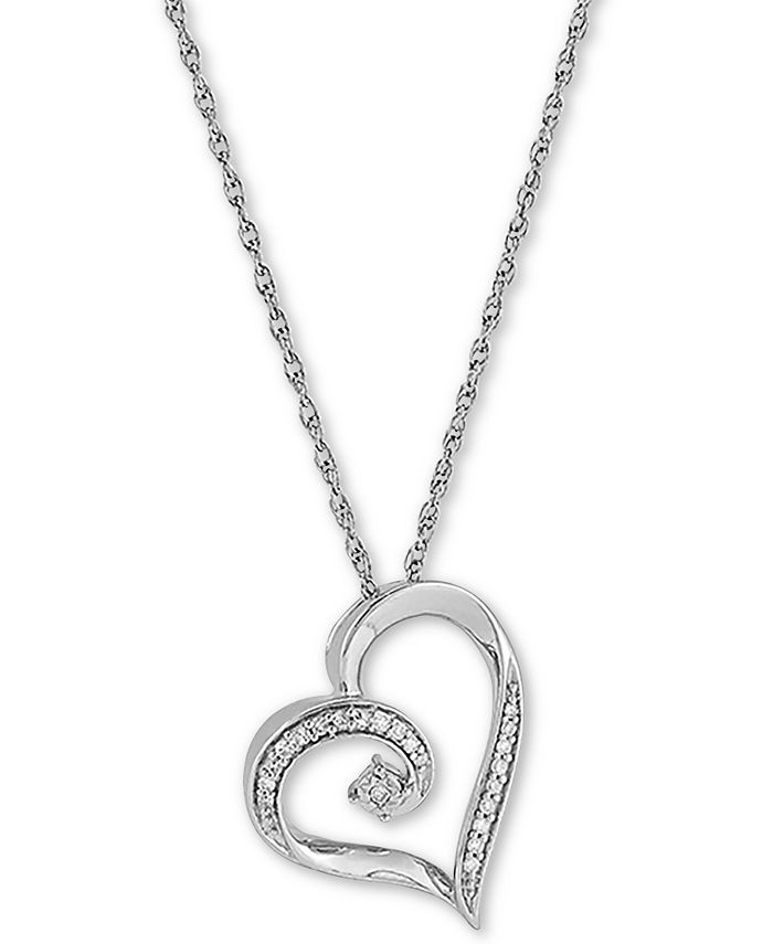 Macy's Diamond Heart Pendant Necklace (1/10 ct. t.w.) in Sterling ...
