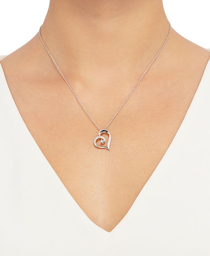 Macy's - Diamond Heart Pendant Necklace in Sterling Silver (1/10 ct. t.w.)