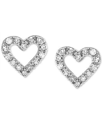 Macy's Diamond Heart Stud Earrings in Sterling Silver (1/10 ct. t.w ...