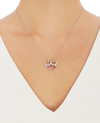 Macy's - Mom Diamond Heart Pendant in Sterling Silver and 14k Gold (1/10 ct. t.w.)
