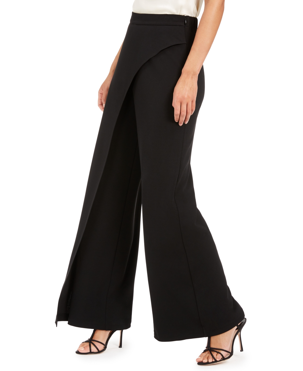 Adrianna Papell Crepe Draped-Front Wide-Leg Pants
