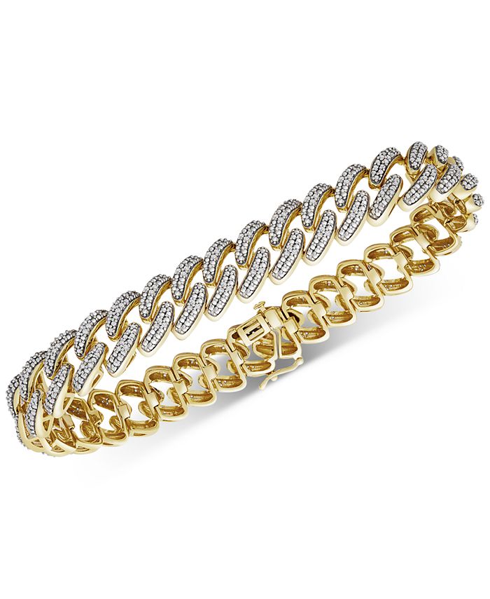 Men's Diamond Cuban Link Bracelet (1 Ct. t.w.) in 14K Gold-Plated Sterling Silver - Gold Over Silver