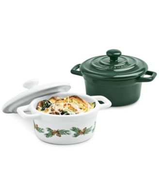 Martha Stewart Collection - Pinecone & Green Stoneware Cocottes, Set of 2