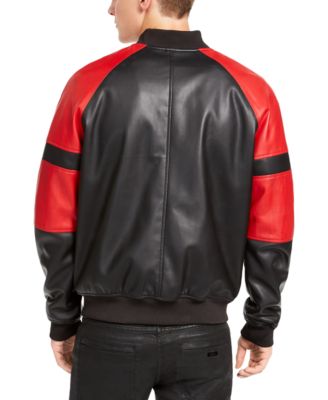 A|X Armani Exchange Men's Faux Leather Colorblock Bomber Jacket