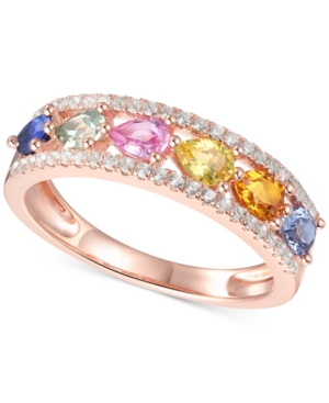image of Lab-Created Multi-Sapphire Pear-Cut Ring (1-1/2 ct. t.w.) in 14k Rose Gold-Plated Sterling Silver