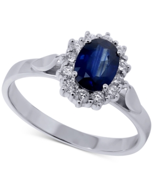 image of Sapphire (1 ct. t.w.) & Diamond (1/4 ct. t.w.) Oval Ring in 14k White Gold