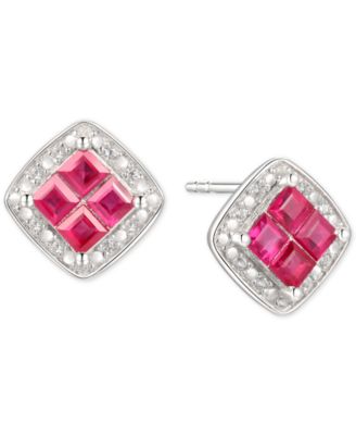 Macy's Ruby (5/8 ct. t.w.) & Diamond (1/20 ct. t.w.) Square Stud Earrings in Sterling Silver