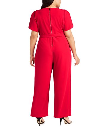 Calvin Klein Plus Size Tulip-Sleeve Belted Jumpsuit - Macy's