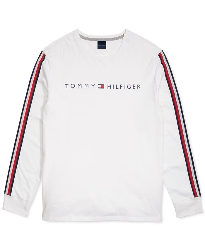 Tommy Hilfiger Men's Nash Logo & Sleeve Taped Long Sleeve T-Shirt with ...