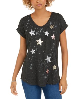 Style & Co - Petite Sequined Star Graphic Top