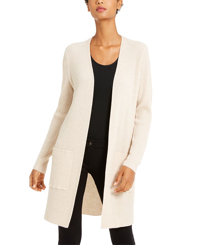 Eileen Fisher Ribbed Open Cardigan - Macy's