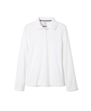 French Toast Big Girls Long Sleeve Interlock Knit Polo with Picot Collar
