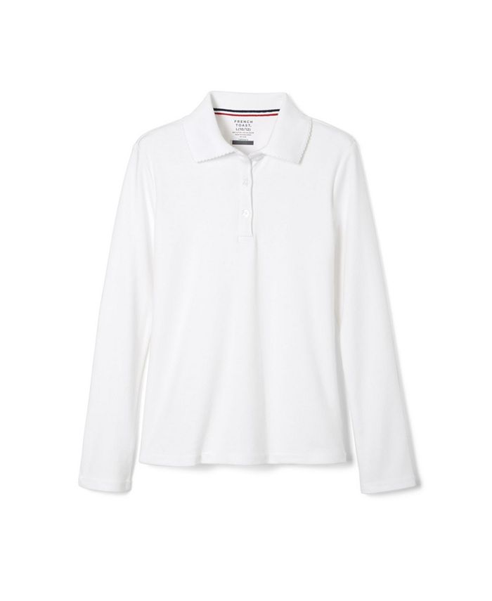 Macys Girls Clothing T-shirts Polo Shirts Little Girls Long Sleeve Interlock Knit Polo with Picot Collar 