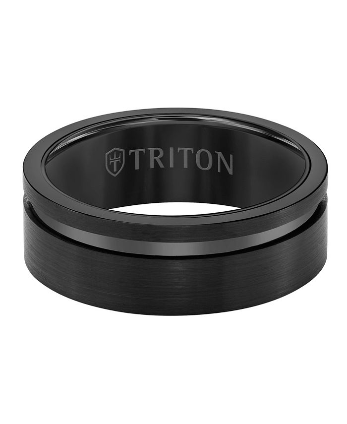 Triton - 8MM Black  Tungsten Carbide Ring with Asymmetrical Channel