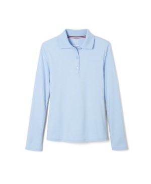 French Toast Big Girls Long Sleeve Interlock Knit Polo with Picot Collar