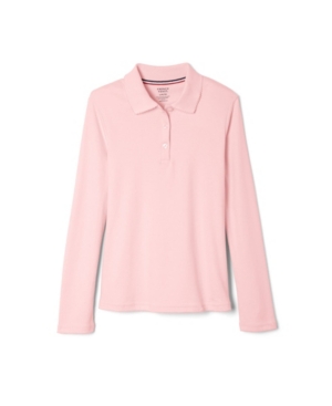 French Toast Big Girls Long Sleeve Interlock Knit Polo with Picot Collar