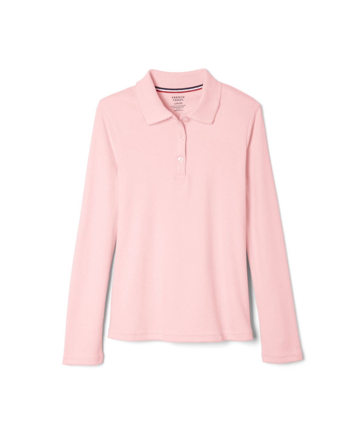 French Toast Little Girls Long Sleeve Interlock Knit Polo With Picot Collar In Pink