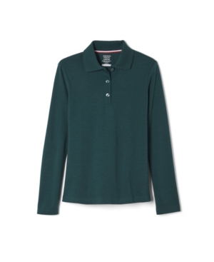 French Toast Big Girls Long Sleeve Interlock Knit Polo with Picot Collar