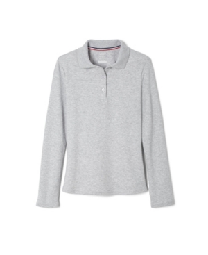 French Toast Big Girls Long Sleeve Interlock Knit Polo with Picot Collar