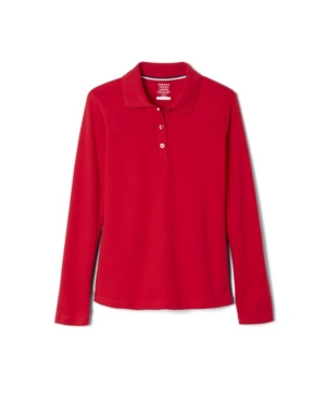 French Toast Little Girls Long Sleeve Interlock Knit Polo with Picot Collar