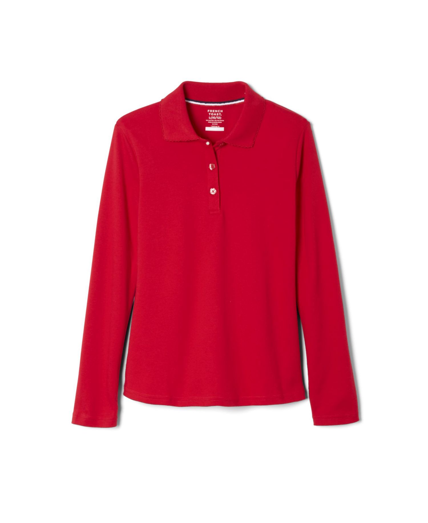 Big Girls Long Sleeve Interlock Knit Polo with Picot Collar