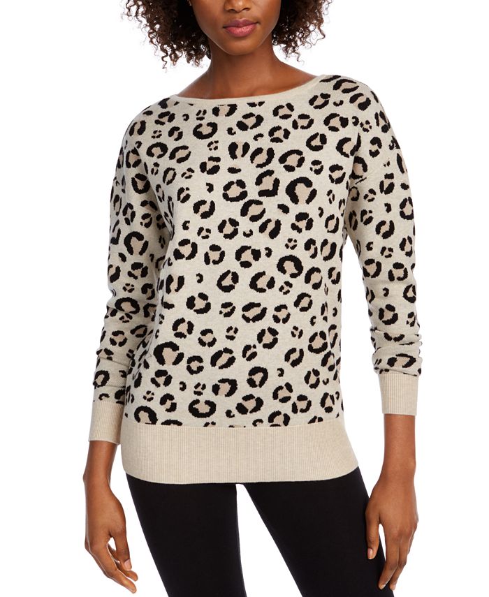 Maison Jules Leopard Print Sweater, Created for Macy's - Macy's