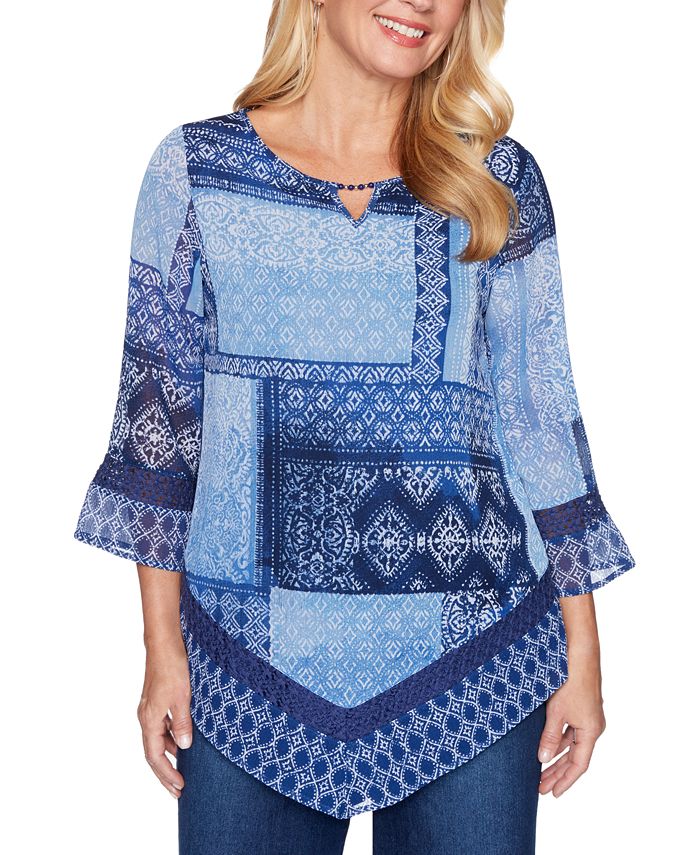 Alfred Dunner Petite Autumn Harvest Patchwork-Print Tunic - Macy's