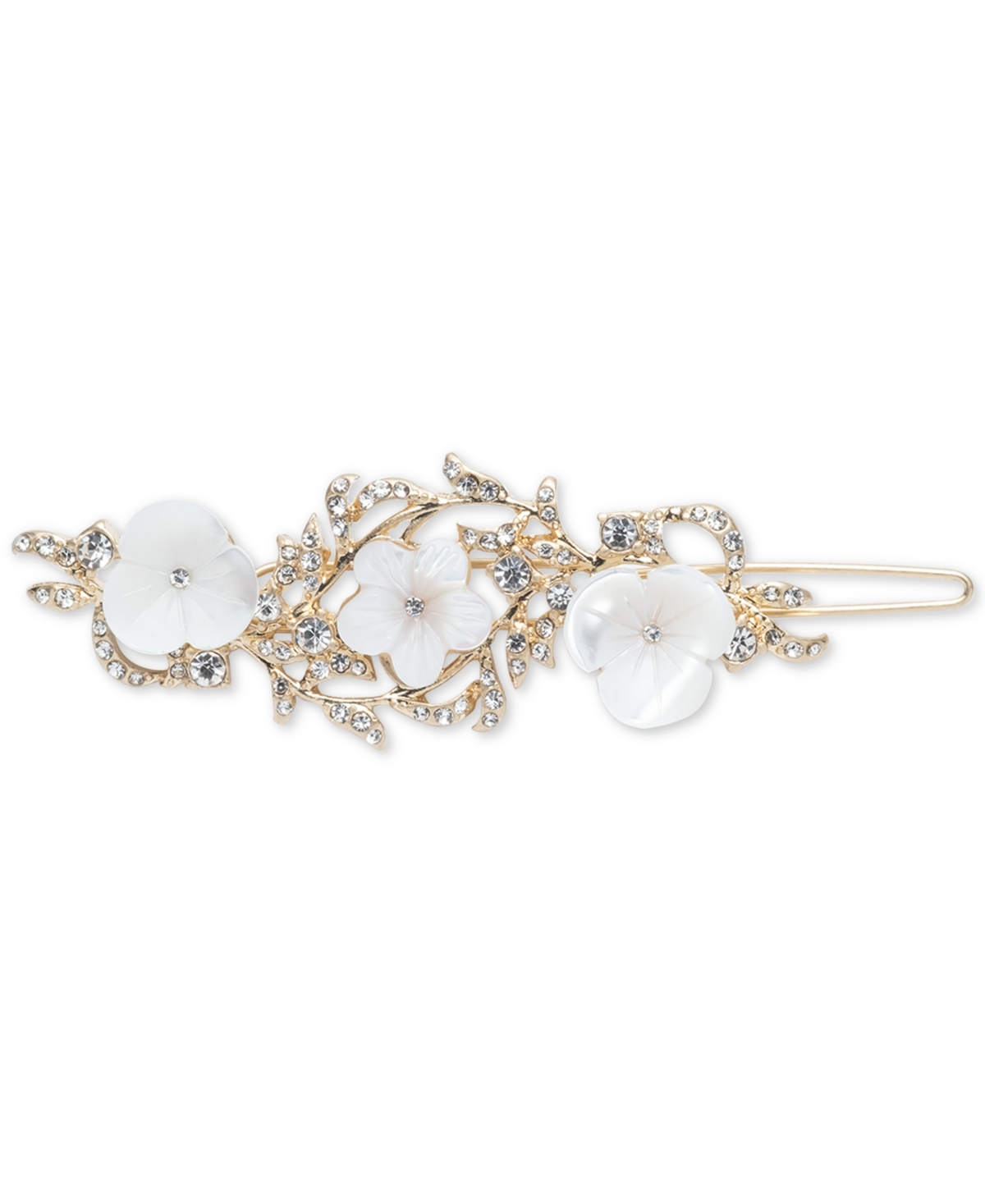 Gold-Tone Pave & Mother-of-Pearl Flower Hair Barrette - White