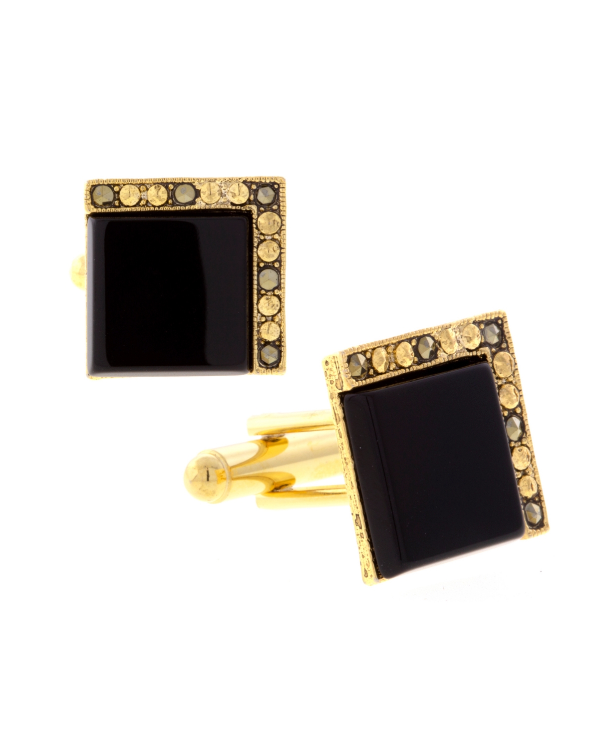 Jewelry 14K Gold Plated Onyx Square Cufflinks - Black