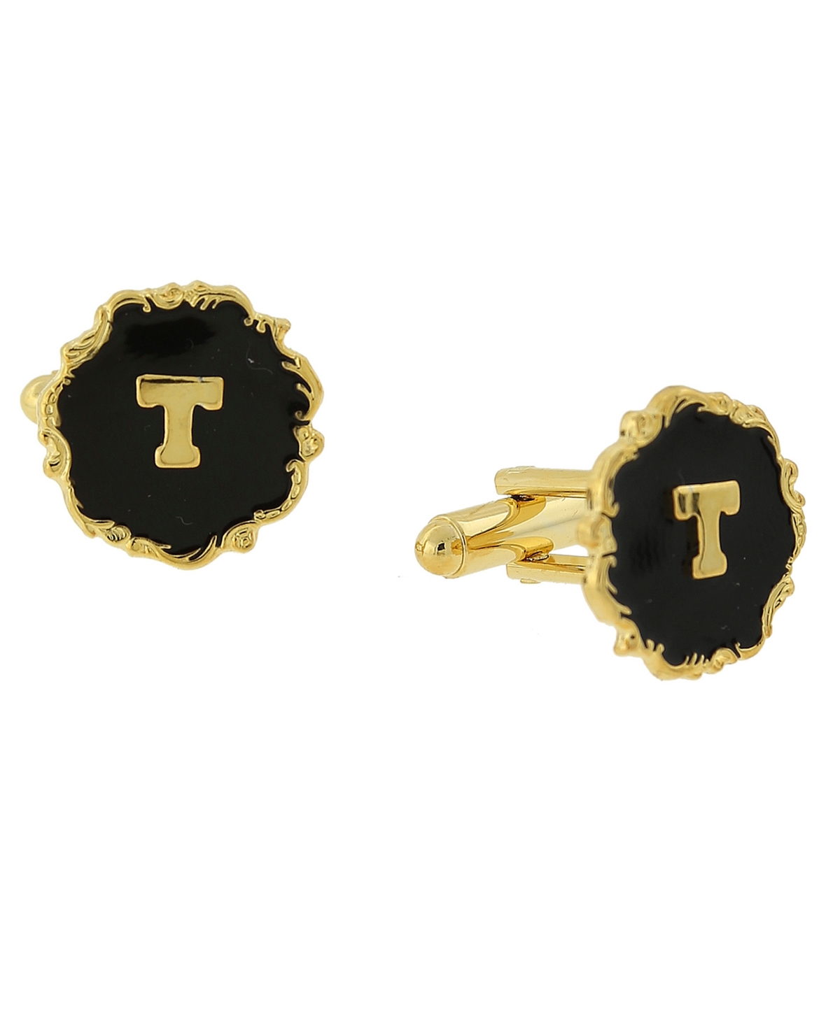 1928 Jewelry 14k Gold-plated Enamel Initial T Cufflinks In Black