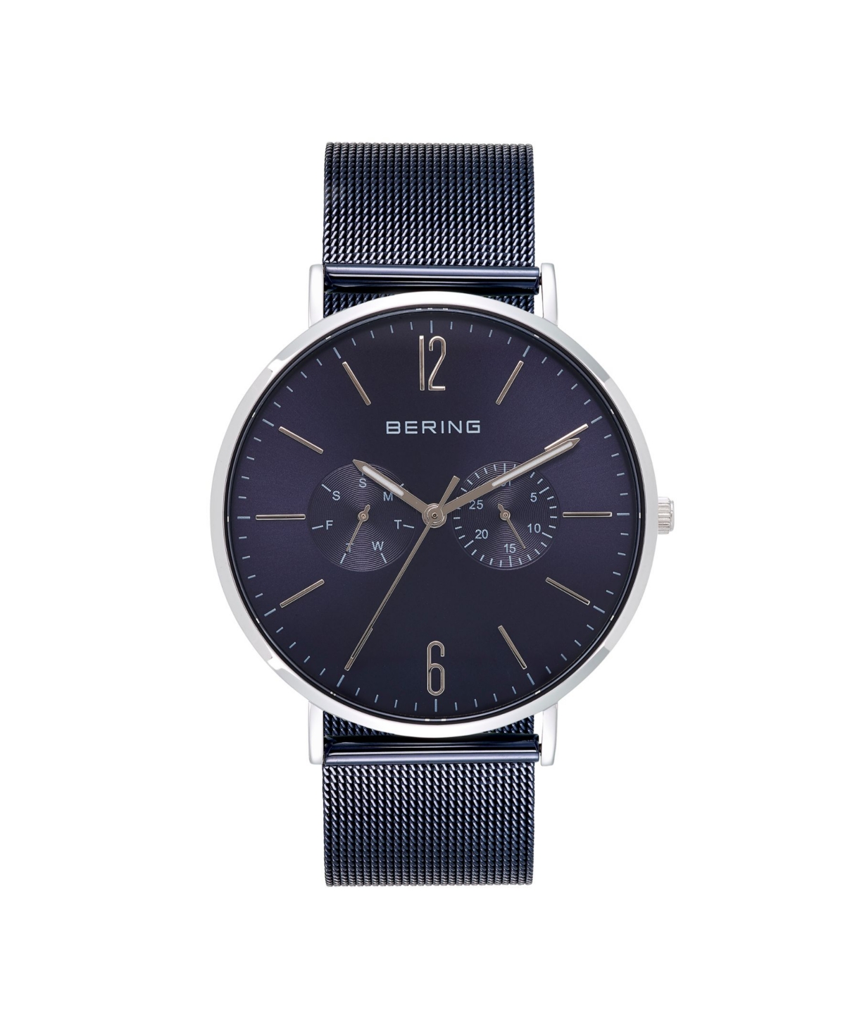 Bering Men's Multi-Function Blue Stainless Steel Mesh Bracelet Watch 40mm