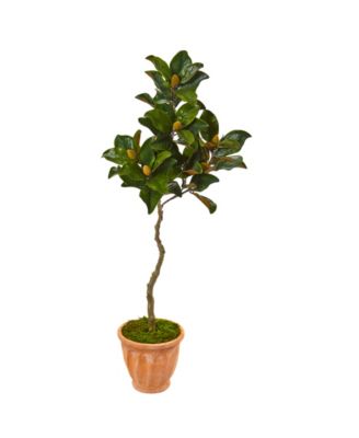 Nearly Natural - 56" Magnolia Artificial Tree in Orange Planter