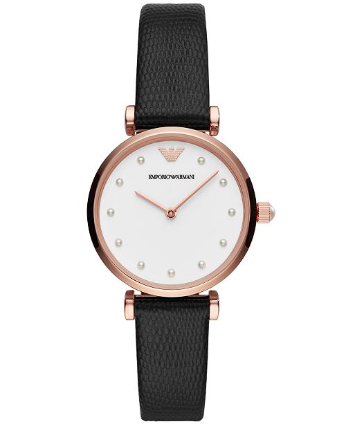 Emporio Armani Women S Black Leather Strap Watch 32mm Reviews All Fine Jewelry Jewelry Watches Macy S