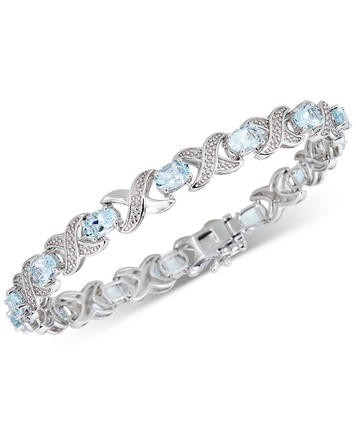 Macy's - Aquamarine (4 ct. t.w.) & Diamond (1/20 ct. t.w.) Link Bracelet in Sterling Silver
