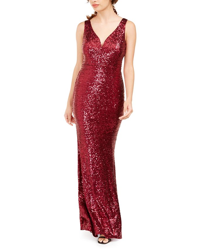 Crystal Doll Juniors' Solid Sequin Gown - Macy's