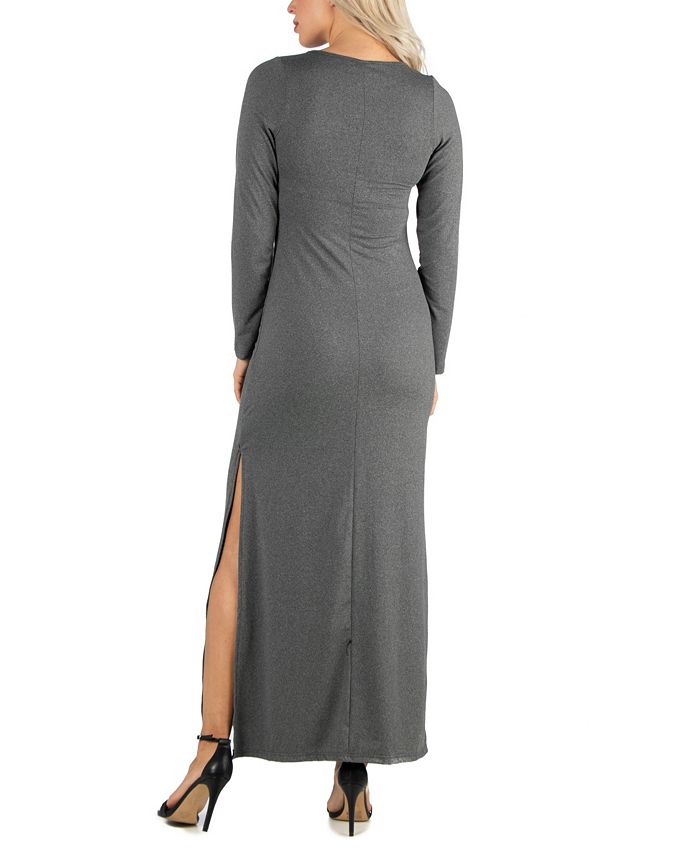 24seven Comfort Apparel Women's Form Fitting Long Sleeve Side Slit Maxi ...