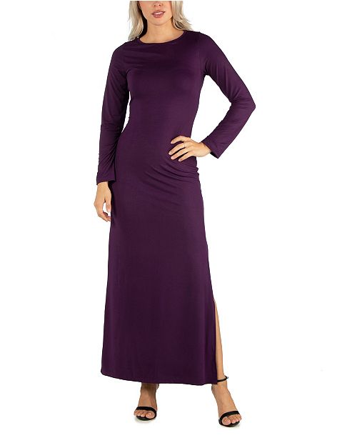 24seven Comfort Apparel Women S Form Fitting Long Sleeve Side Slit