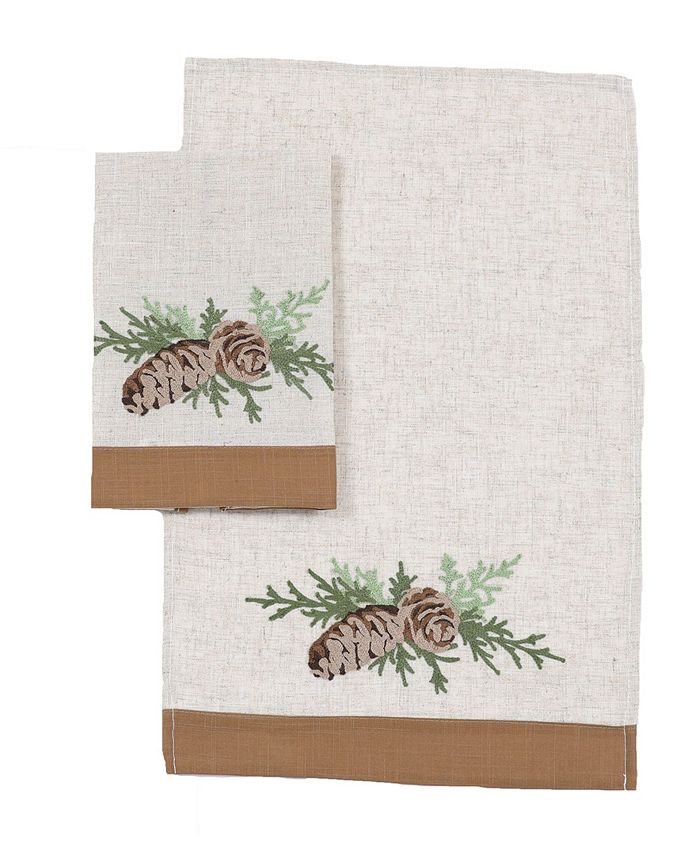 Manor Luxe Winter Pine Cones and Branches Crewel Embroidered