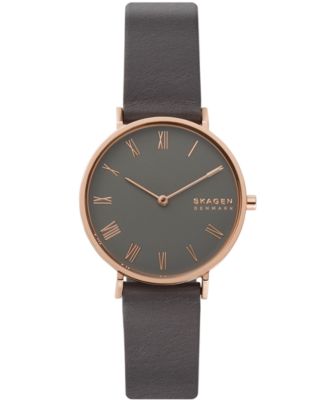 Skagen - Women's Hald Gray Leather Strap Watch 34mm