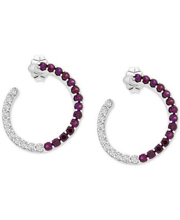Macy's - Lab-Created Ruby (1-3/8 ct. t.w.) & White Sapphire (1-1/10 ct. t.w.) Front & Back Hoop Earrings in Sterling Silver