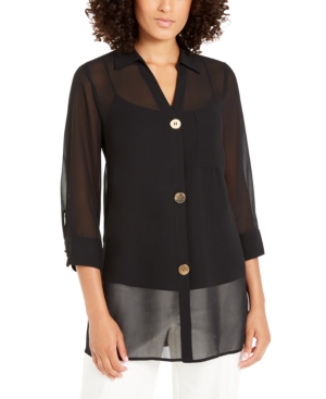 image of Alfani Chiffon Three-Button Tunic, Created for Macy-s