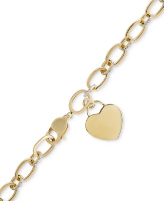 Diamond Heart Charm Bracelet (1/10 ct. t.w.) in Sterling Silver or 14k Gold-Plated Sterling Silver