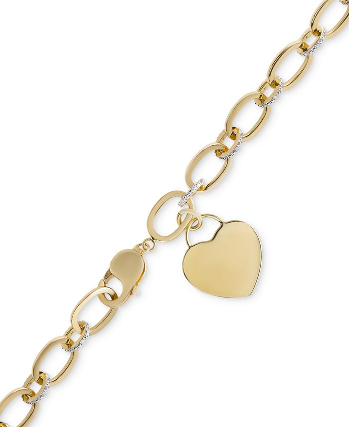 Macy's Diamond Heart Tag Charm Bracelet (1/10 ct. t.w.) in 14k Gold