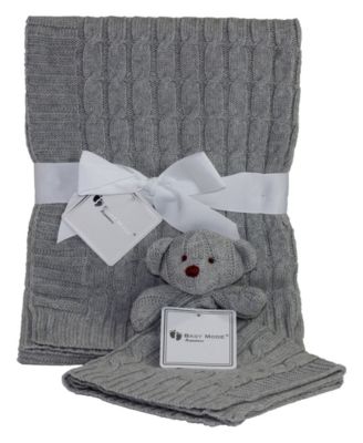 3 Stories Trading Baby Mode Signature Cable Knit Baby Blanket Gift Set - Gray
