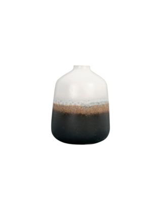 Bloomingville - Medium Black and White Ceramic Vase with Brown Reactive Glaze Accent